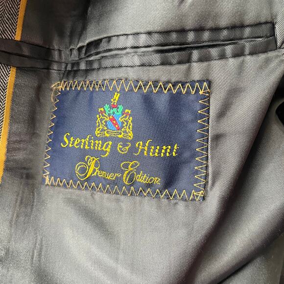 Vtg Sterling & Hunt Worsted Wool Herringbone Mens Blazer Sz 42 Heritage Office - Picture 10 of 16